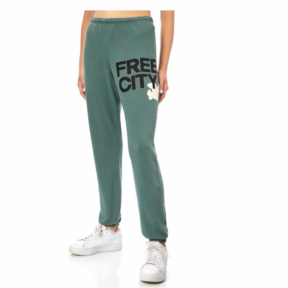 freecity Green Track Pants with Black Logo and Cream Accent